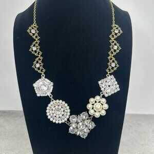 Plunder Lynn Necklace Statement Bib Brooch Bling Faux Pearl Rhinestone Sparkle